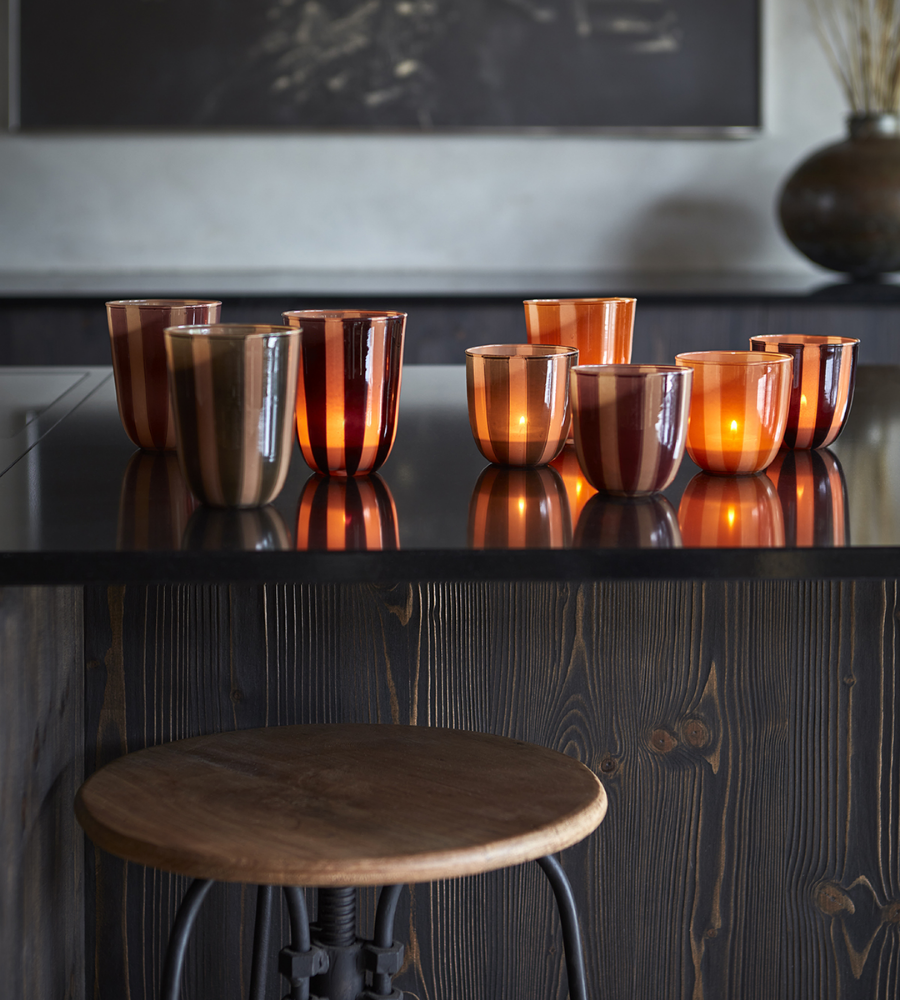 CIRCUS Värmeljushållare M, Bordeaux/beige