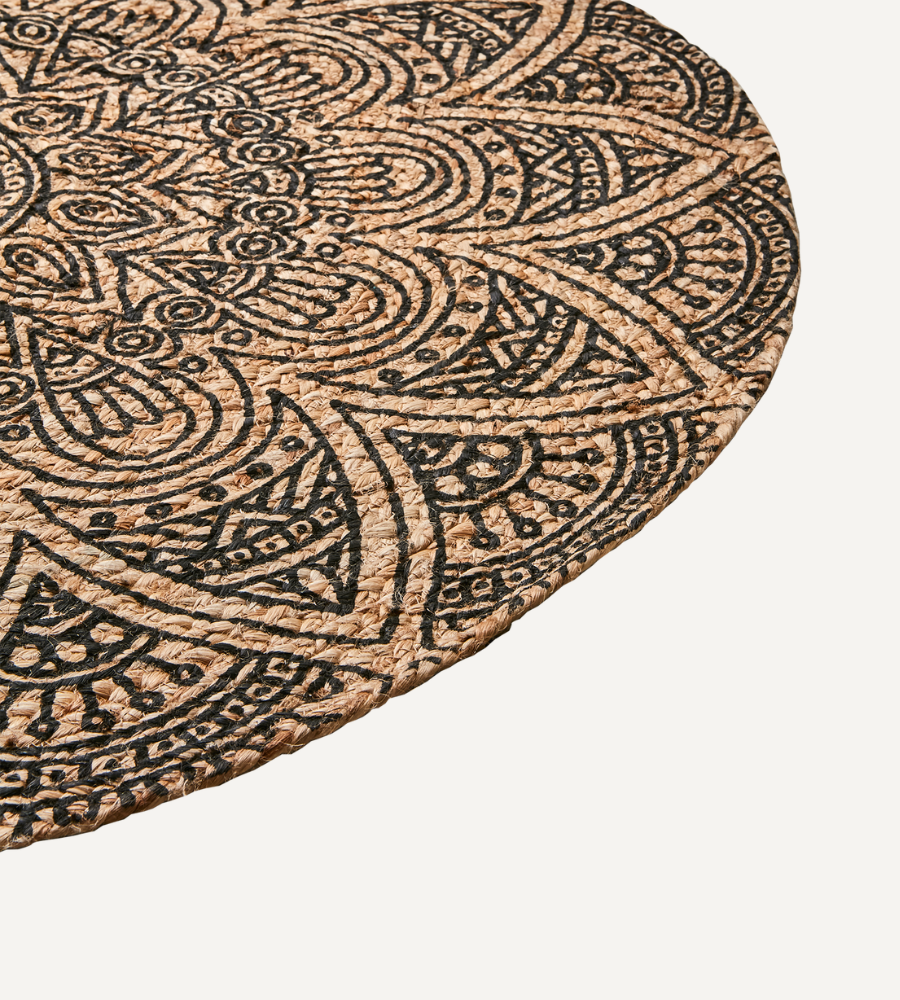 JUNI Rund matta M, Svart/natur Ø120