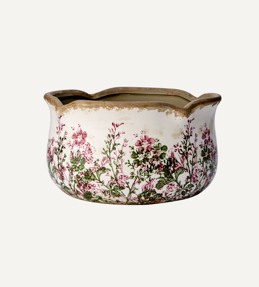 SPRING Kruka, Vit/grön/rosa