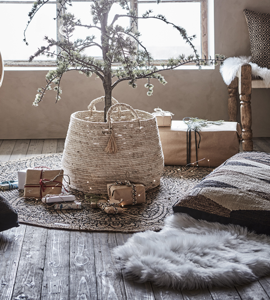 JUNI Matta M, Svart/natur Ø120 cm