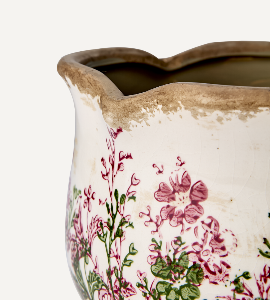 SPRING Kruka, Vit/grön/rosa