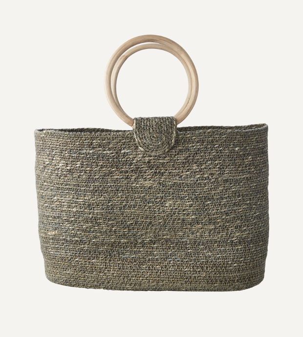 COLLECT Korgväska med Bambuhandtag, Grå/grön