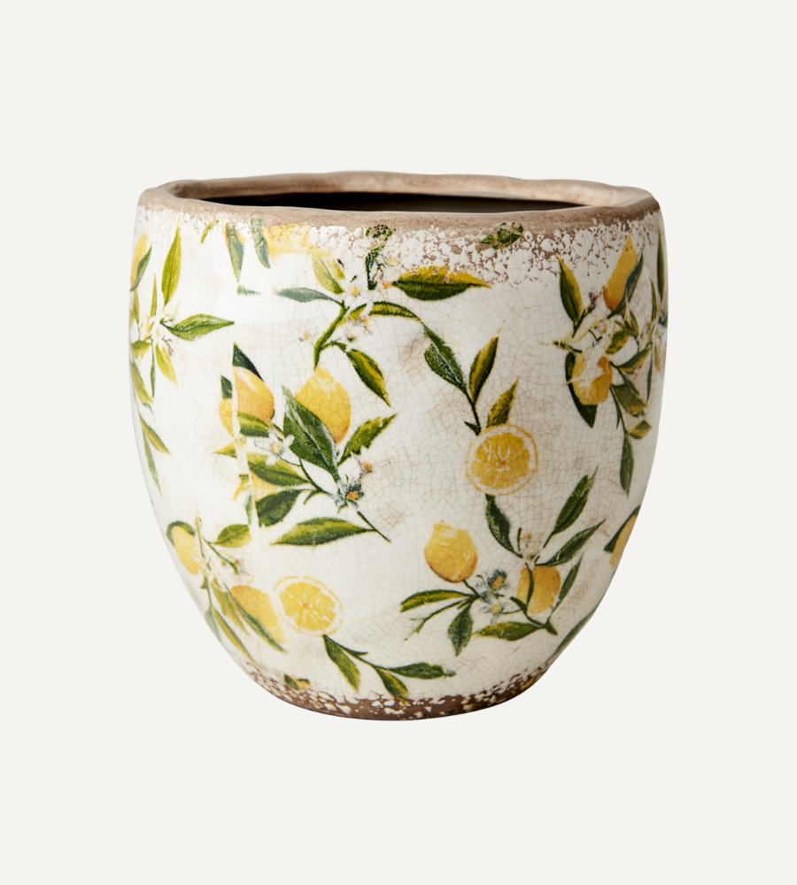 LEMONA Kruka L, Vit/grön/gul