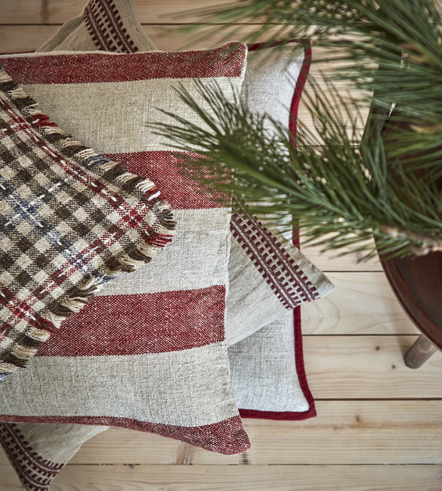 BODIL Kuddfodral, Röd/natur L50xW50