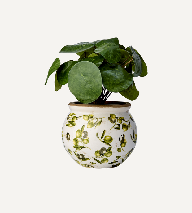 OLIVE Kruka rundad, Vit/grön