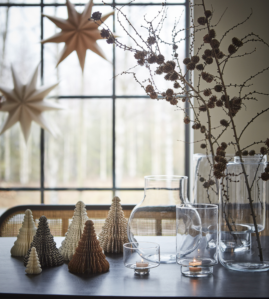 UNI Prydnadsgran L, Brun/vit Ø16xH20 cm