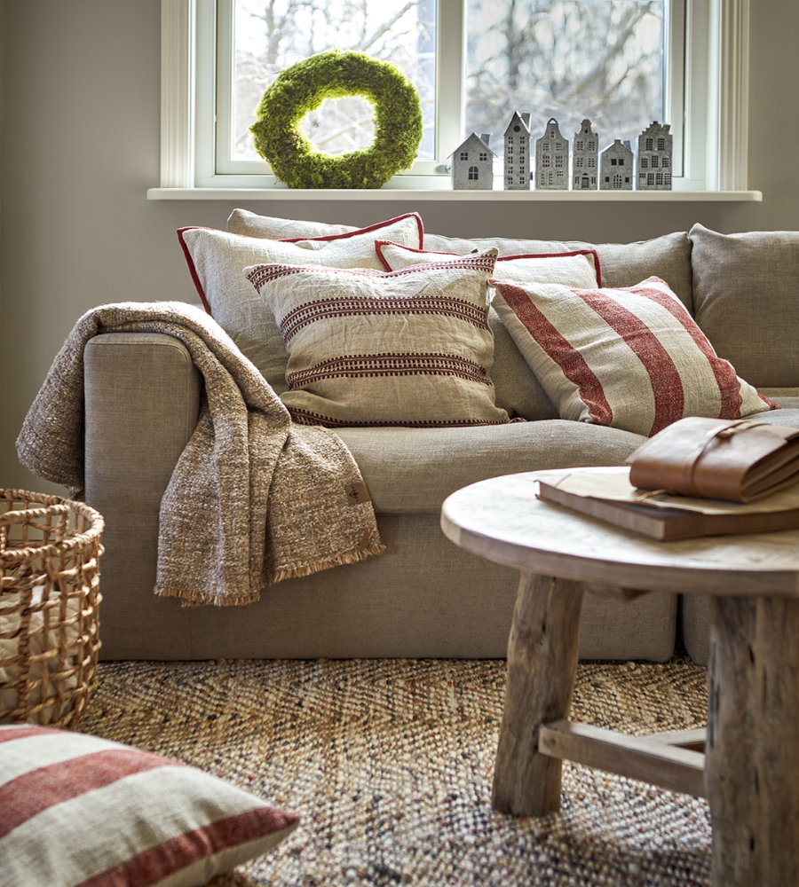 BODIL Kuddfodral, Röd/natur L50xW50