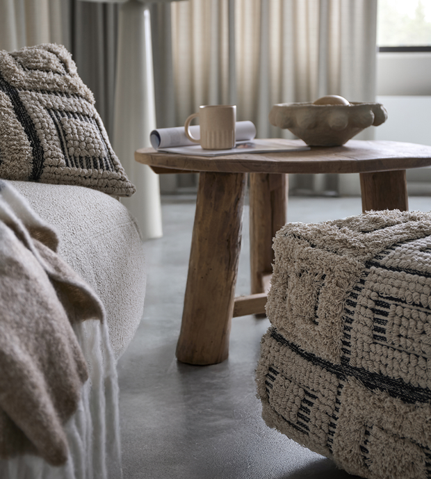 MINNA Sittpuff, Elfenben/svart