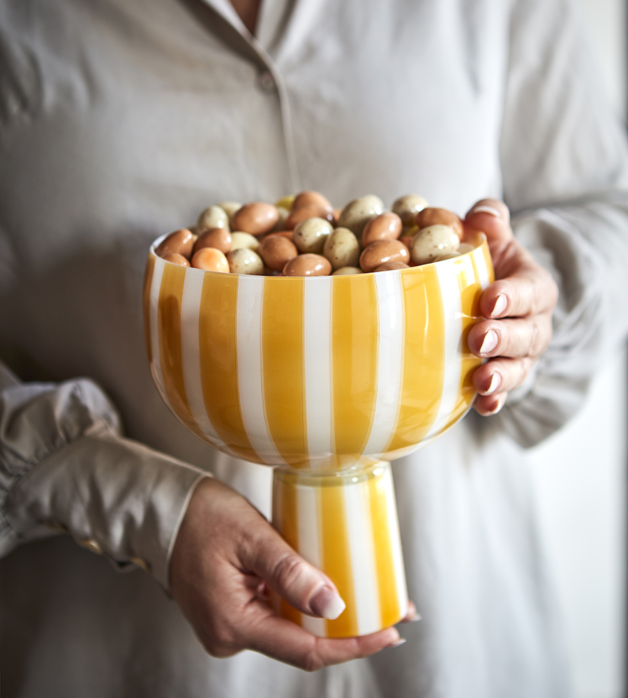 CIRCUS Skål på fot, Gul/vit