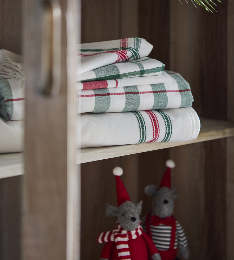 FLISA Bordsduk/julduk, Vit/grön/röd 250x150