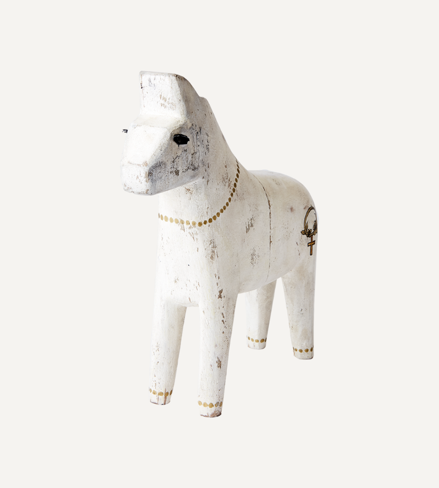 FÅLE Häst Lady, Vit – handgjord prydnadshäst i mangoträ