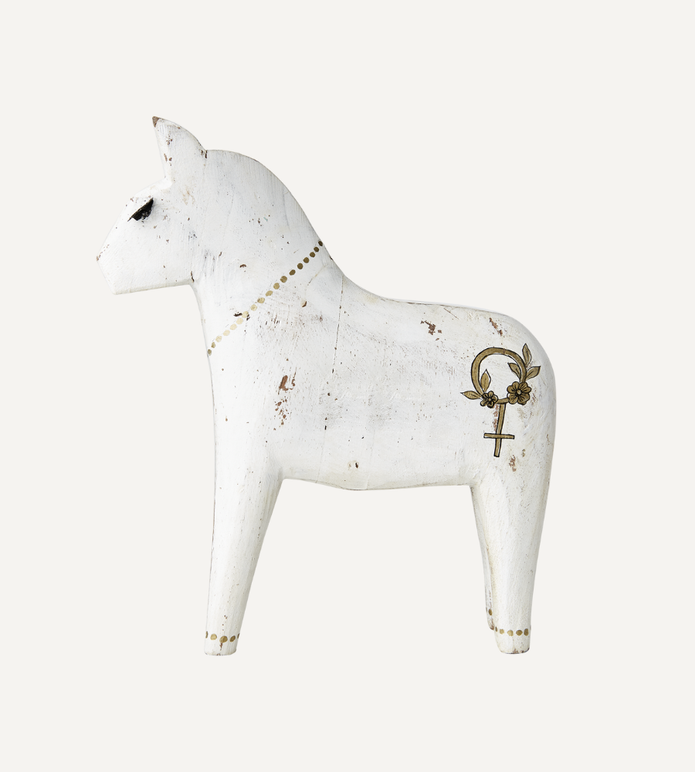 FÅLE Häst Lady, Vit – handgjord prydnadshäst i mangoträ