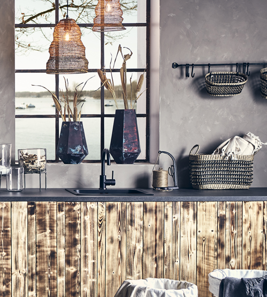 BIND Trådhållare med sax, Svart/natur